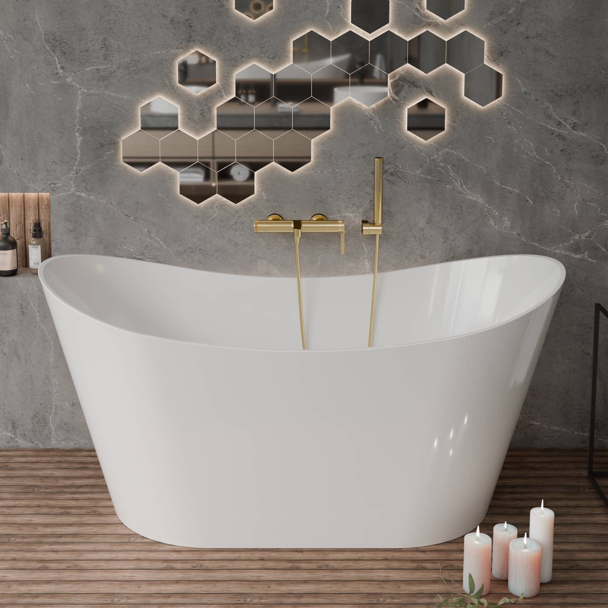 Złota bateria wannowa ścienna Aurevo